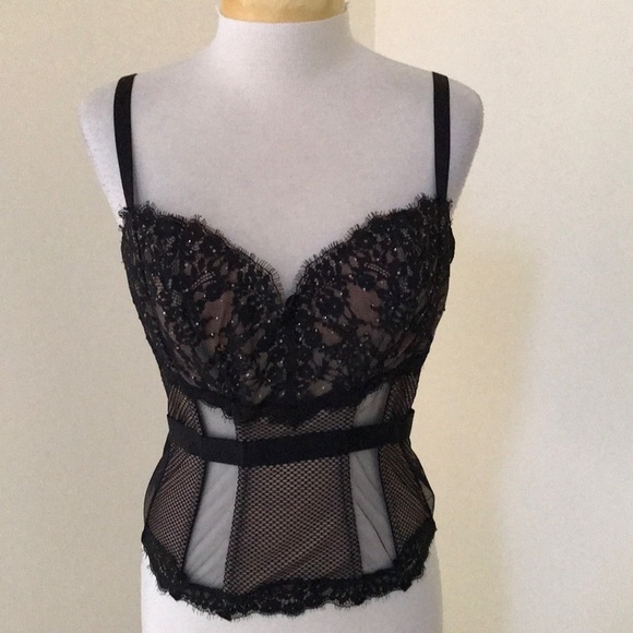 Victoria's Secret Other - Victoria’s Secret SZ 36C black lace with mesh and rhinestones corset top.
